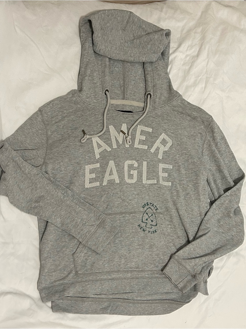 American Eagle Graphic Pullover Hoodie in Gray